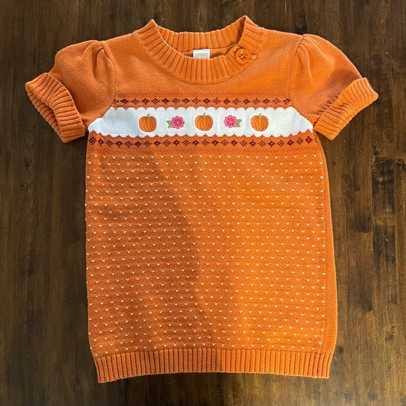 Adorable Girls Gymboree Fall Floral Pumpkin Sweater Tunic M 7/8 - Picture 1 of 5